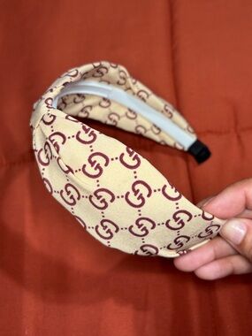 Beige Headband with Burgundy Pattern Women’s Accessories